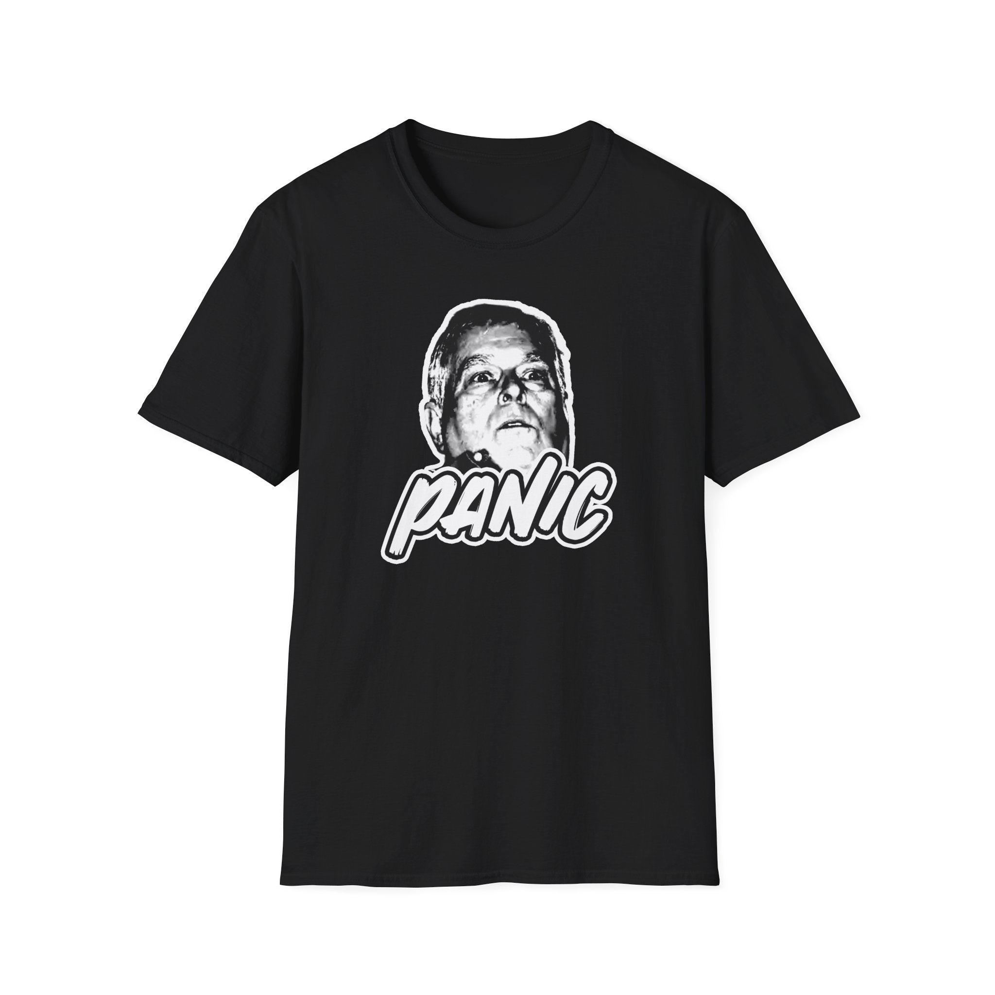 Panic Andrew T-Shirt — Retro Black & White Graphic Tee